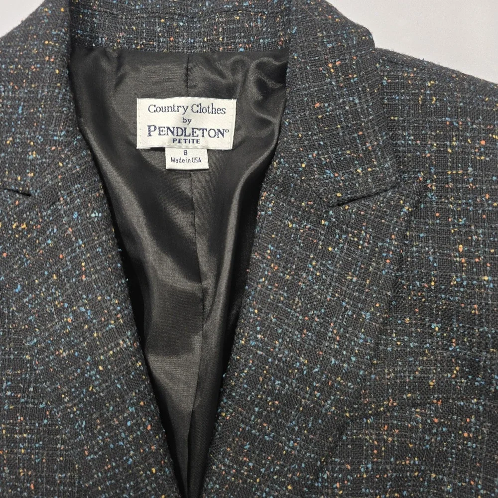 Pendleton Country Clothes Petite Blazer Jacket 8 Gray Wool Silk Tweed‎  USA
